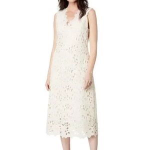 Vince Nouveau Ivory Floral Lace V-Neck Midi Dress